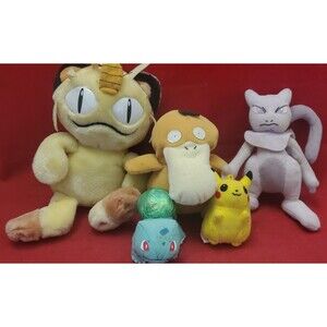 Pokemon Plush Lot 5 - Mew Mew2 Psyduck Pikachu and Bulbasaur